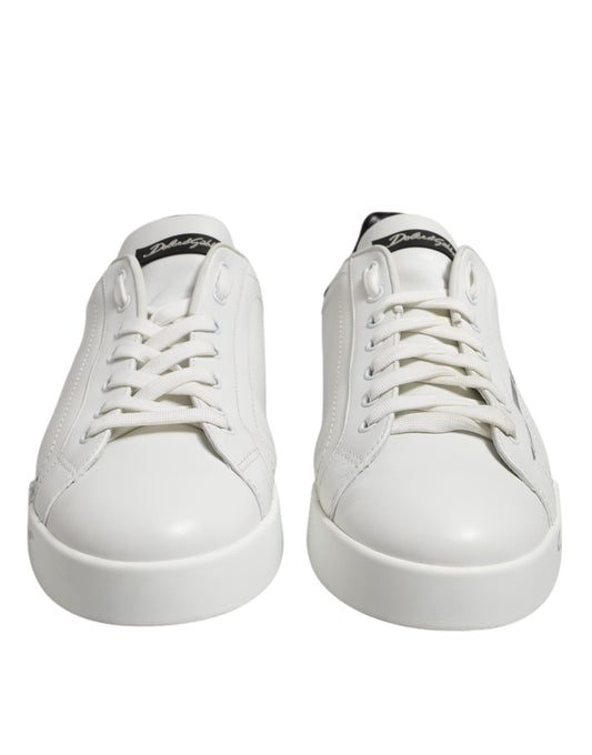 Dolce & Gabbana White Black Logo Low Top Leather Sneakers Shoes