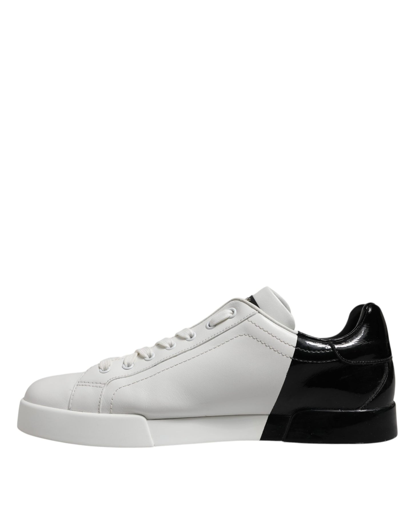 Dolce & Gabbana White Black Logo Low Top Leather Sneakers Shoes