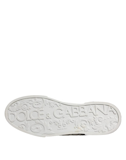 Dolce & Gabbana White Black Logo Low Top Leather Sneakers Shoes