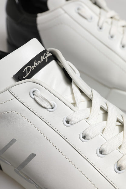Dolce & Gabbana White Black Logo Low Top Leather Sneakers Shoes