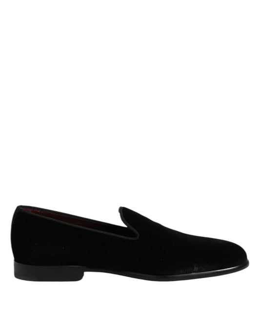 Dolce & Gabbana Black Velvet Slip On Loafers Formal Shoes