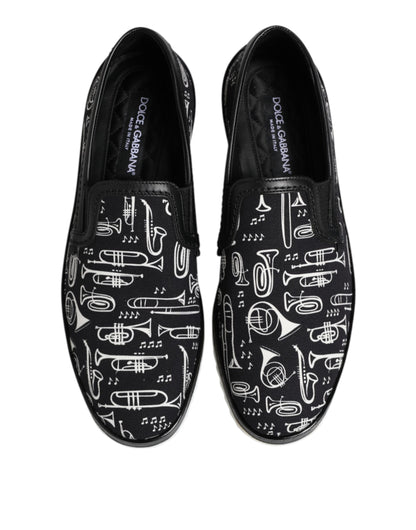 Dolce & Gabbana Black Slip On Printed Men Loafers Shoes