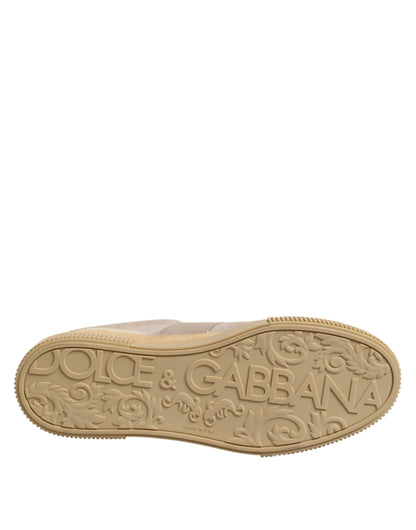 Dolce & Gabbana Beige Leather Low Top Lace Up Sneakers Shoes