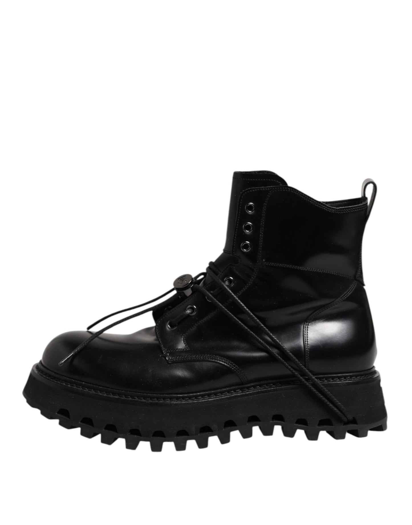 Dolce & Gabbana Black Leather Logo Ankle Boots Lace Up Shoes