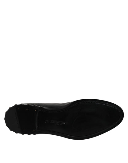 Dolce & Gabbana Black Leather Logo Ankle Boots Studded Shoes