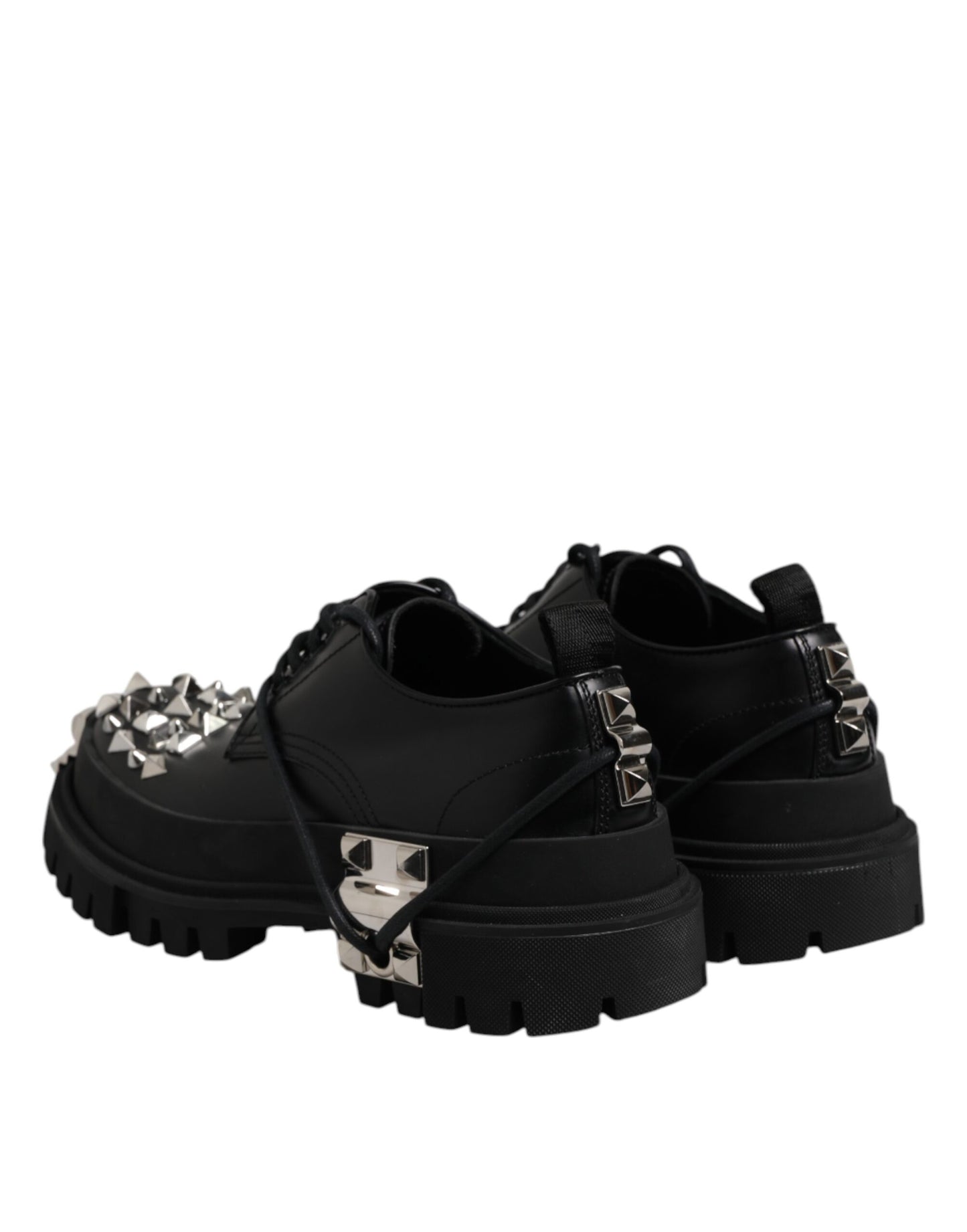 Dolce & Gabbana Black Leather Embellished Trekking Derby Shoes