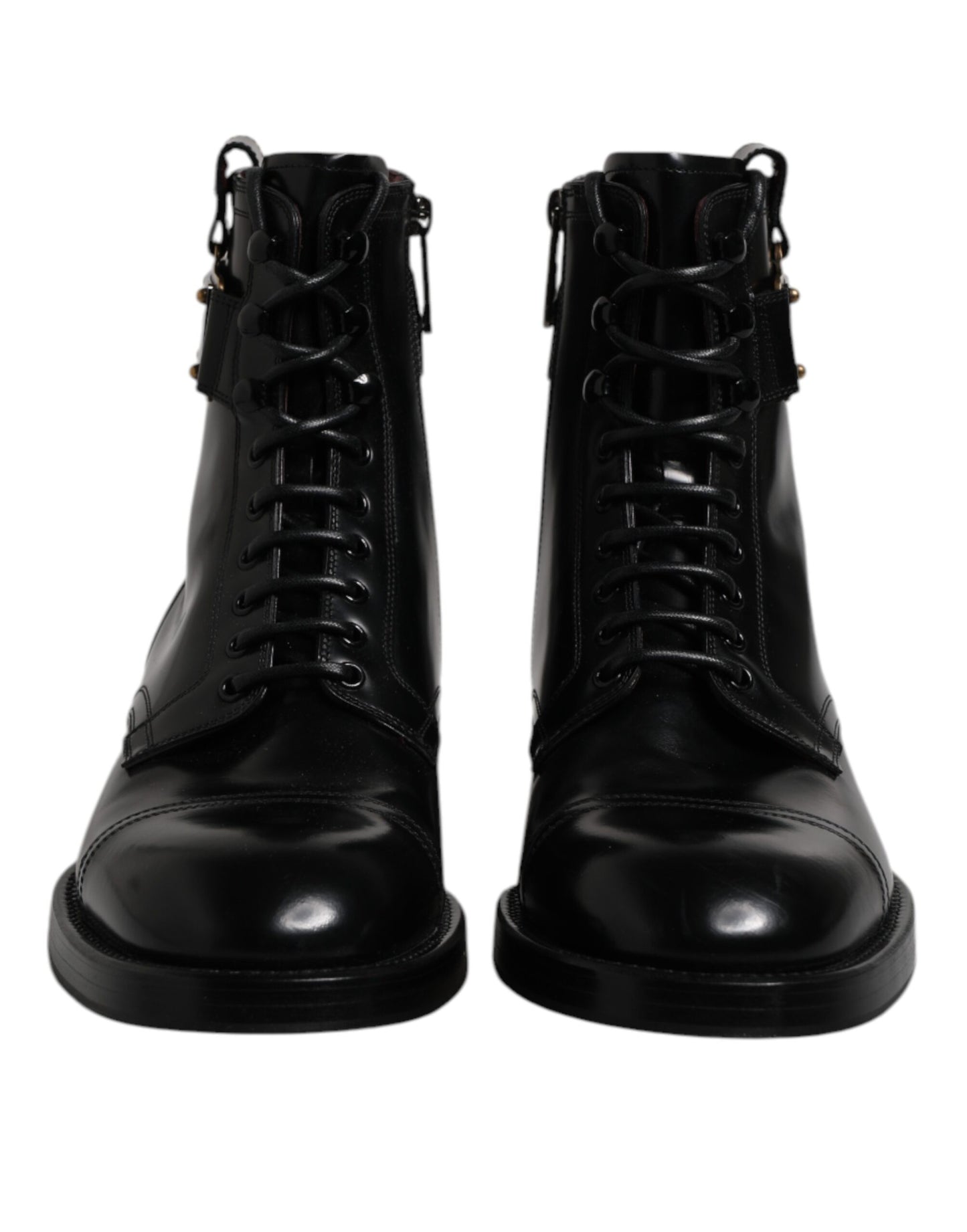 Dolce & Gabbana Black Leather Mid Calf Boots Lace Up Shoes