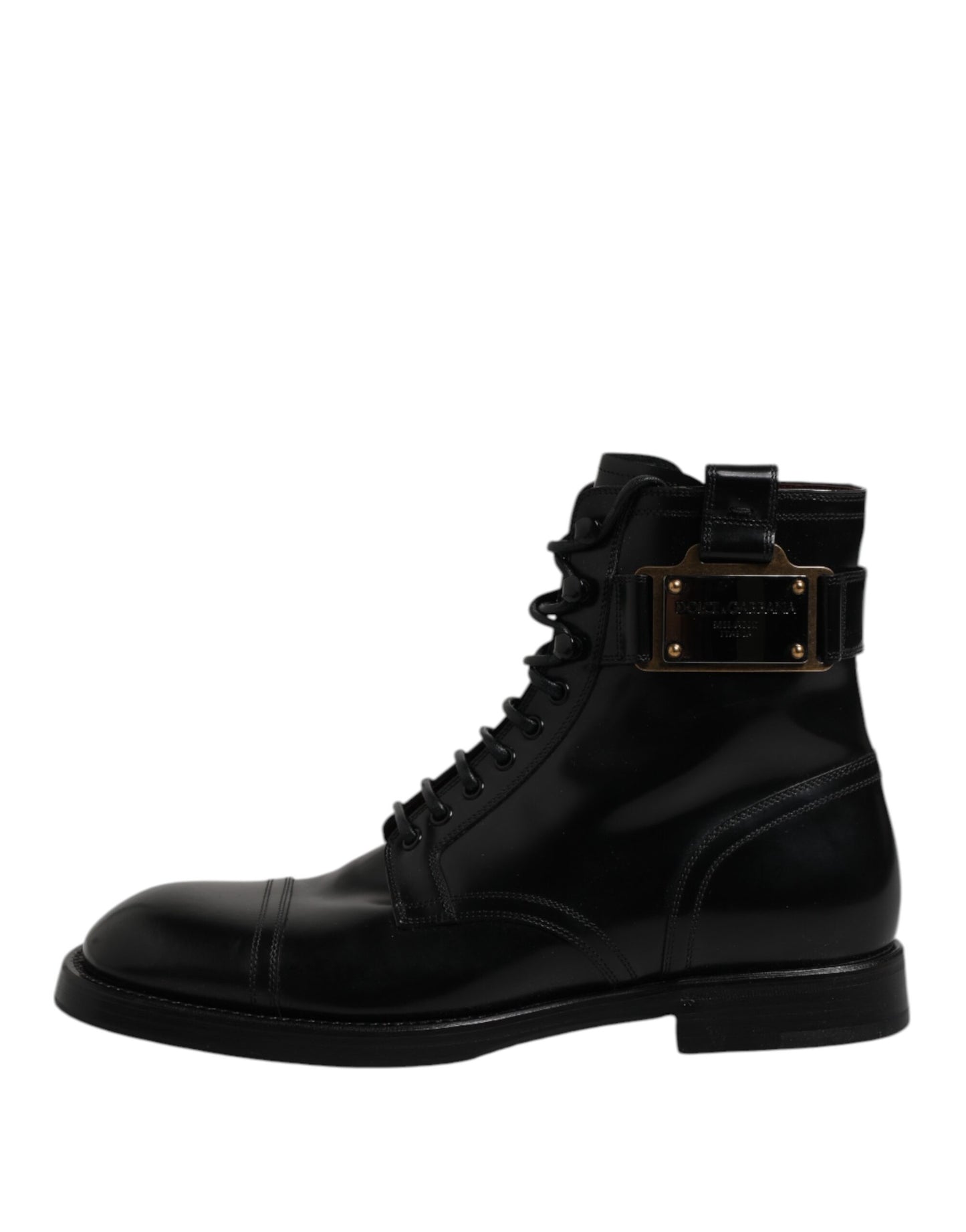 Dolce & Gabbana Black Leather Mid Calf Boots Lace Up Shoes