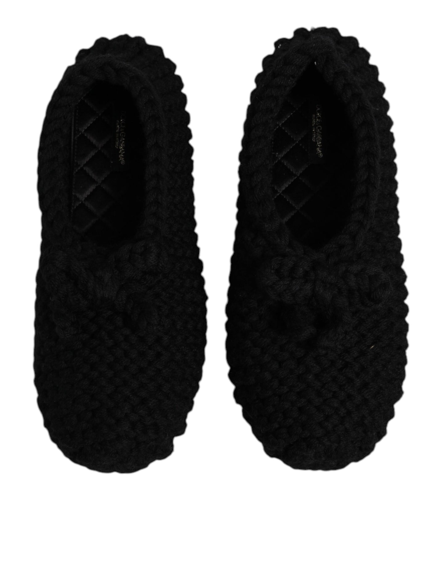 Dolce & Gabbana Black Wool Slip On Flats Ballerina Shoes