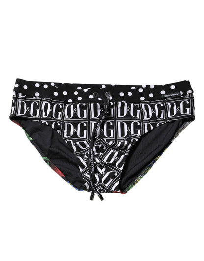 Dolce & Gabbana Black Floral Logo Beachwear Men Brief Swimwear