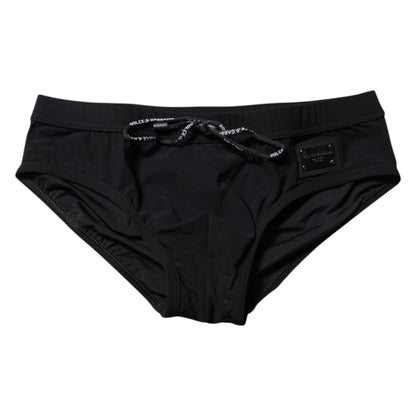Dolce & Gabbana Black Logo Plaque Men Beachwear Brief Swimwear