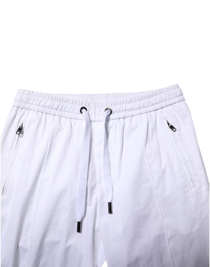 Dolce & Gabbana White Cotton Stretch Logo Men Jogger Pants