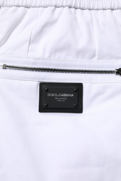 Dolce & Gabbana White Cotton Stretch Logo Men Jogger Pants