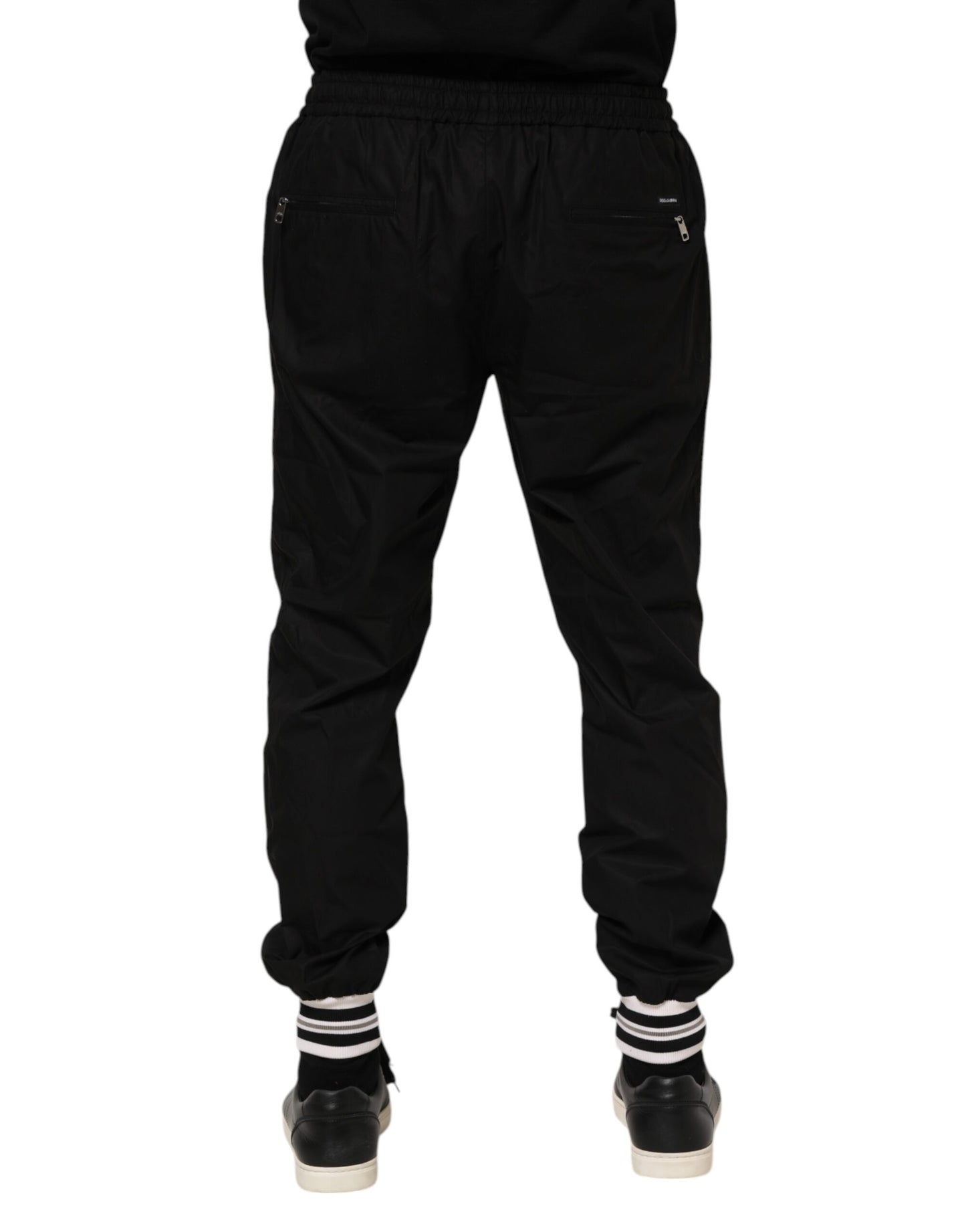 Dolce & Gabbana Black Cotton Logo Tape Men Jogger Pants