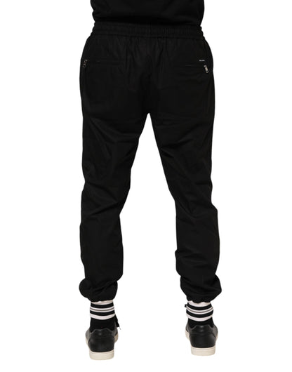 Dolce & Gabbana Black Cotton Logo Tape Men Jogger Pants