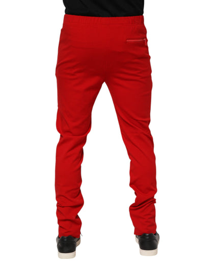 Dolce & Gabbana Red Viscose Logo Jogger Men Sweatpants Pants
