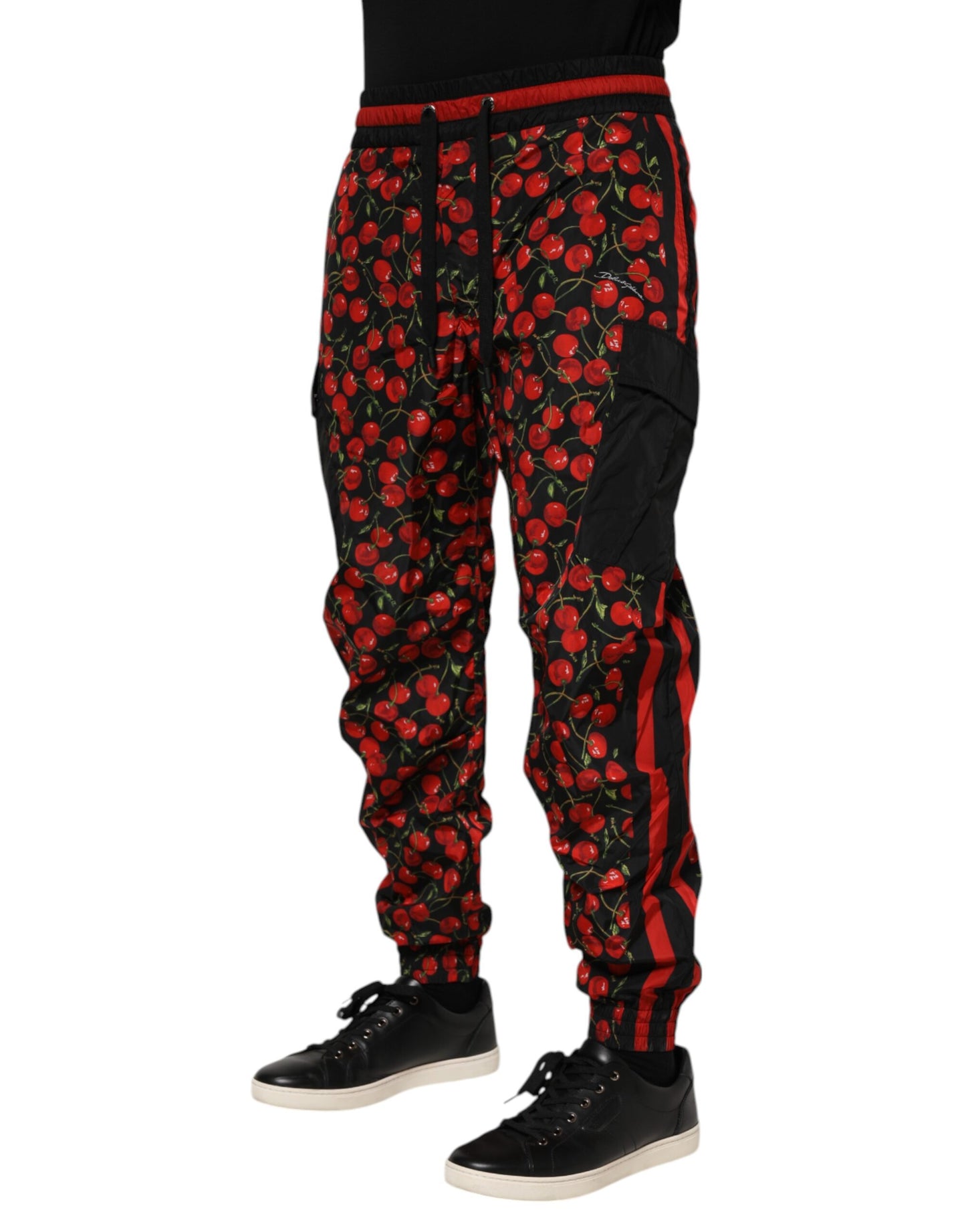 Dolce & Gabbana Black Red Cherry Print Men Sweatpants Pants