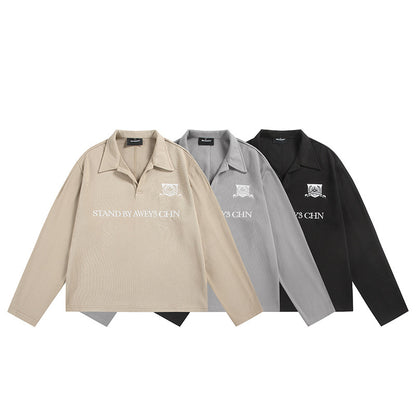 Polo holgado de manga larga para hombre, sudadera informal con cuello vuelto