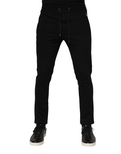 Dolce & Gabbana Black Viscose Drawstring Men Jogger Pants