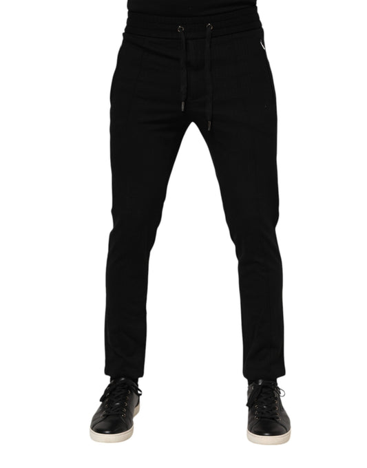 Dolce & Gabbana Black Viscose Drawstring Men Jogger Pants