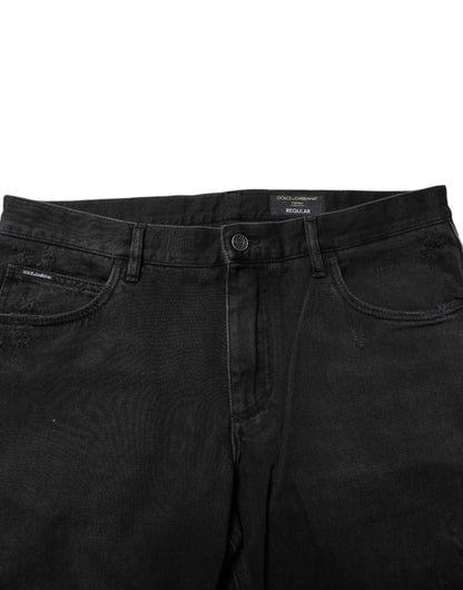 Dolce & Gabbana Black Cotton Logo Plaque Skinny Denim Jeans