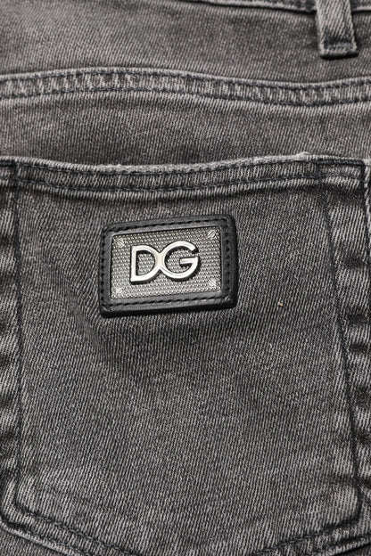 Dolce & Gabbana Gray Cotton Logo Plaque Men Denim Jeans