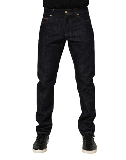 Dolce & Gabbana Dark Blue Cotton Logo Plaque Men Denim Jeans
