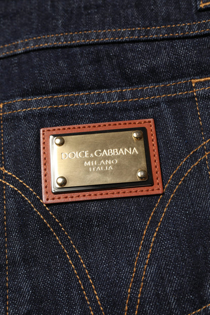 Dolce & Gabbana Dark Blue Cotton Logo Plaque Men Denim Jeans