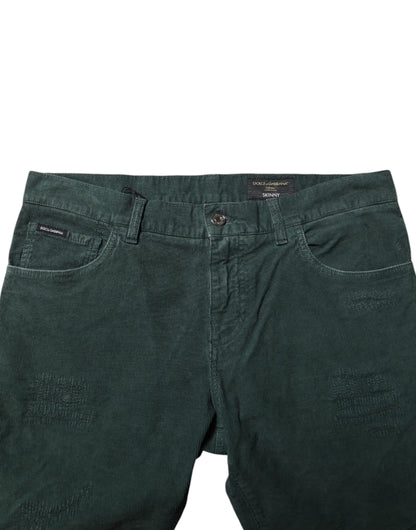 Dolce & Gabbana Green Cotton Corduroy Skinny Pants