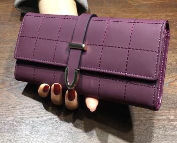 Carteras largas con cuadros de cuero de PU, monedero con broche