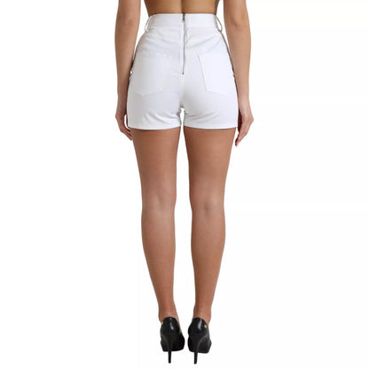 Dolce & Gabbana White Front Lace High Waist Hot Pants Shorts