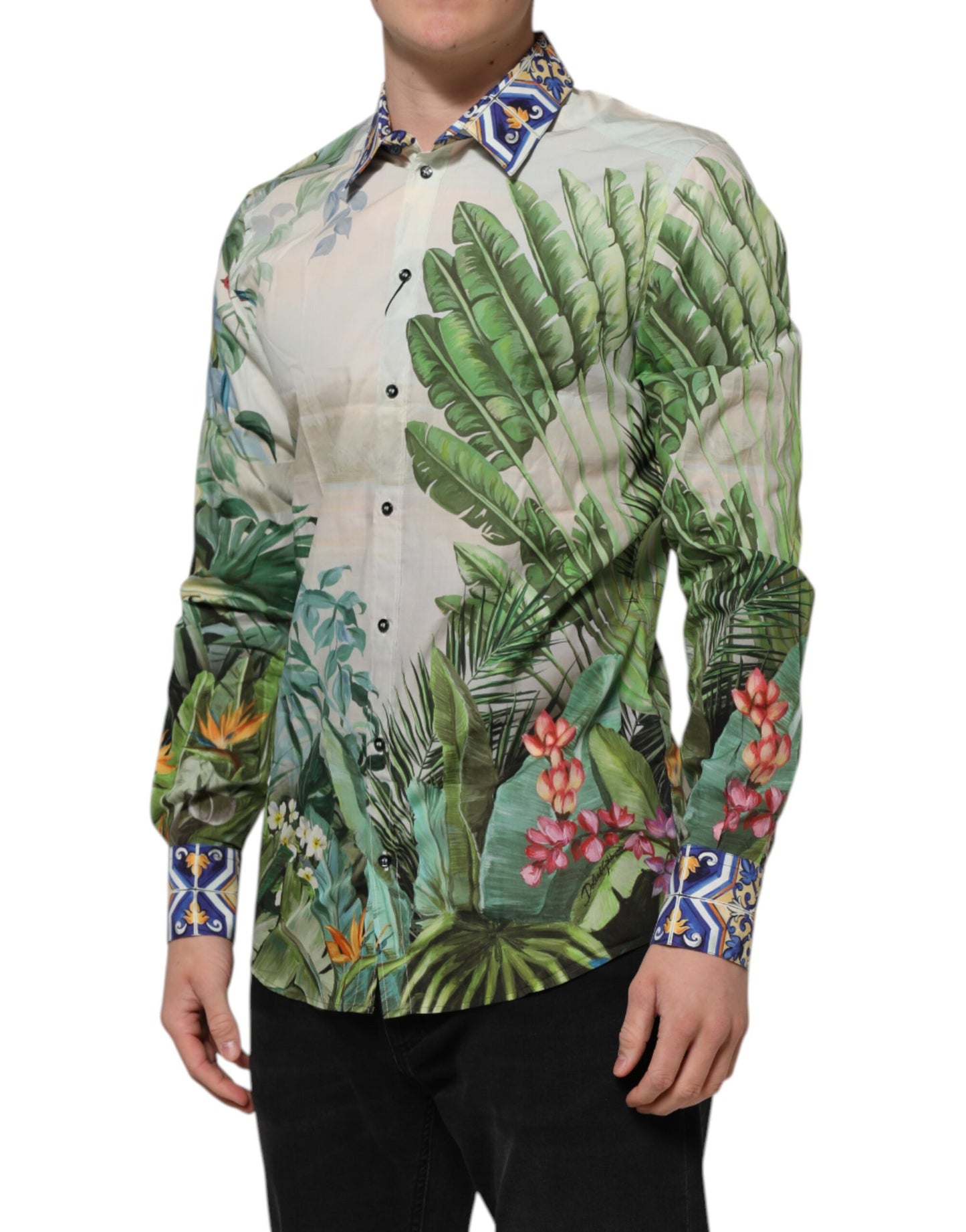 Dolce & Gabbana Multicolor Jungle Print GOLD Formal Shirt