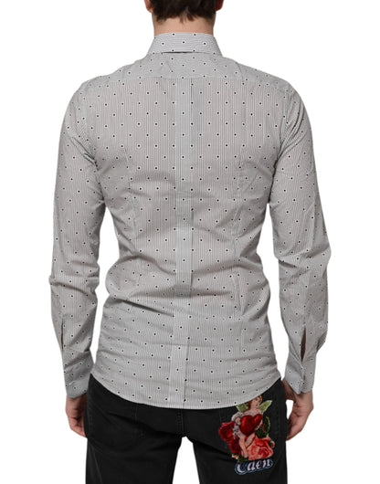 Dolce & Gabbana Gray Dotted Semi Fitted GOLD Men Formal Shirt
