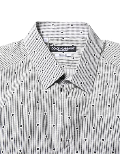 Dolce & Gabbana Gray Dotted Semi Fitted GOLD Men Formal Shirt