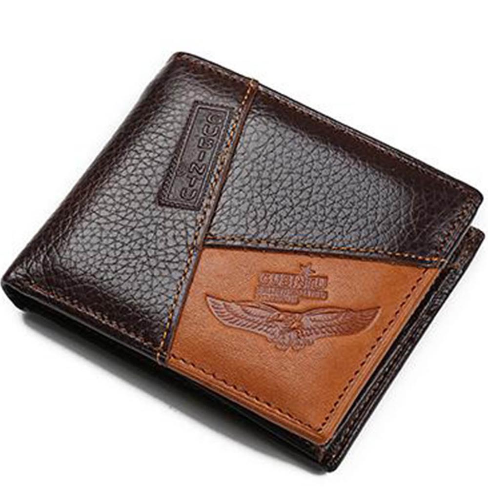 Cartera GUBINTU de piel auténtica para hombre, con bolsillo para monedas y cremallera