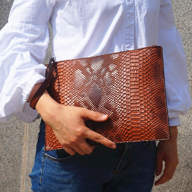 Cartera de mano con estampado de pitón 3D para mujer, CON TARJETERO GRATIS