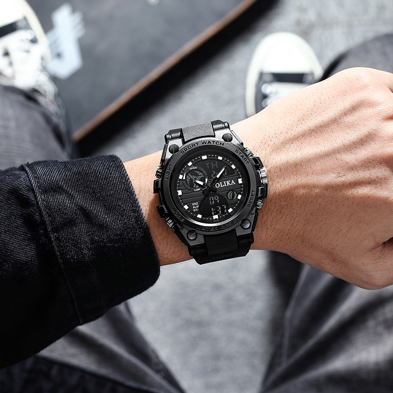 Reloj electrónico impermeable de doble pantalla para hombre