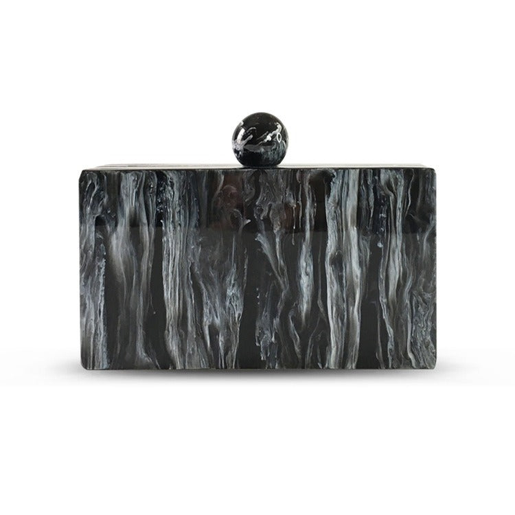 Bolso de mano acrílico con cabeza redonda y grano de mármol, moderno y versátil, color negro