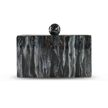 Bolso de mano acrílico con cabeza redonda y grano de mármol, moderno y versátil, color negro