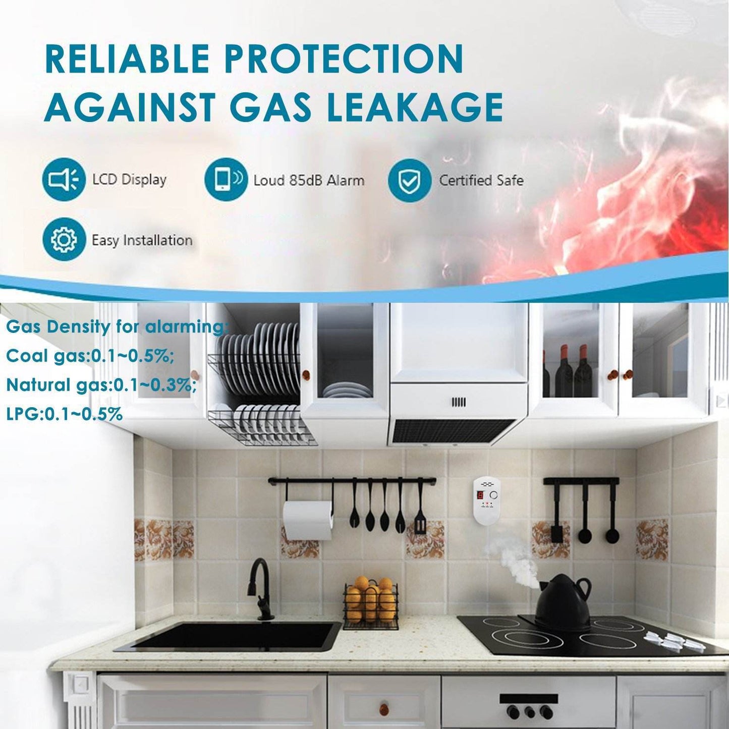 Detector de fugas de gas GLP con pantalla digital de 100 a 240 V