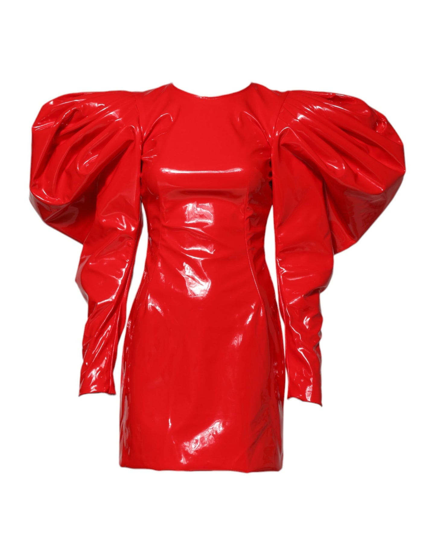 Dolce & Gabbana Red Patent Leather Puff Sleeves Mini Dress