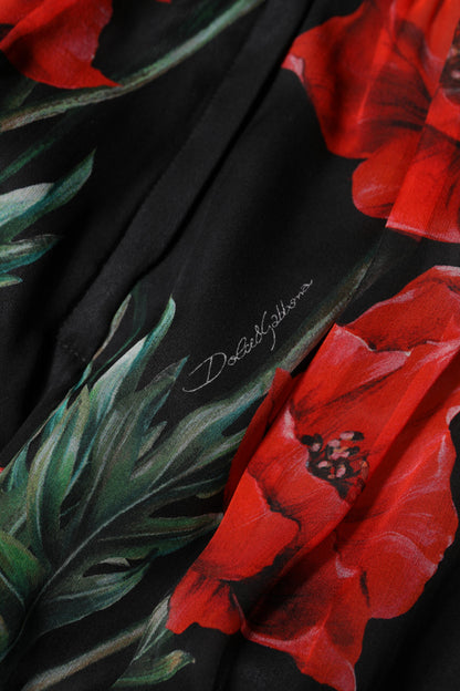 Dolce & Gabbana Black Floral High Waist Women Hot Pants Shorts