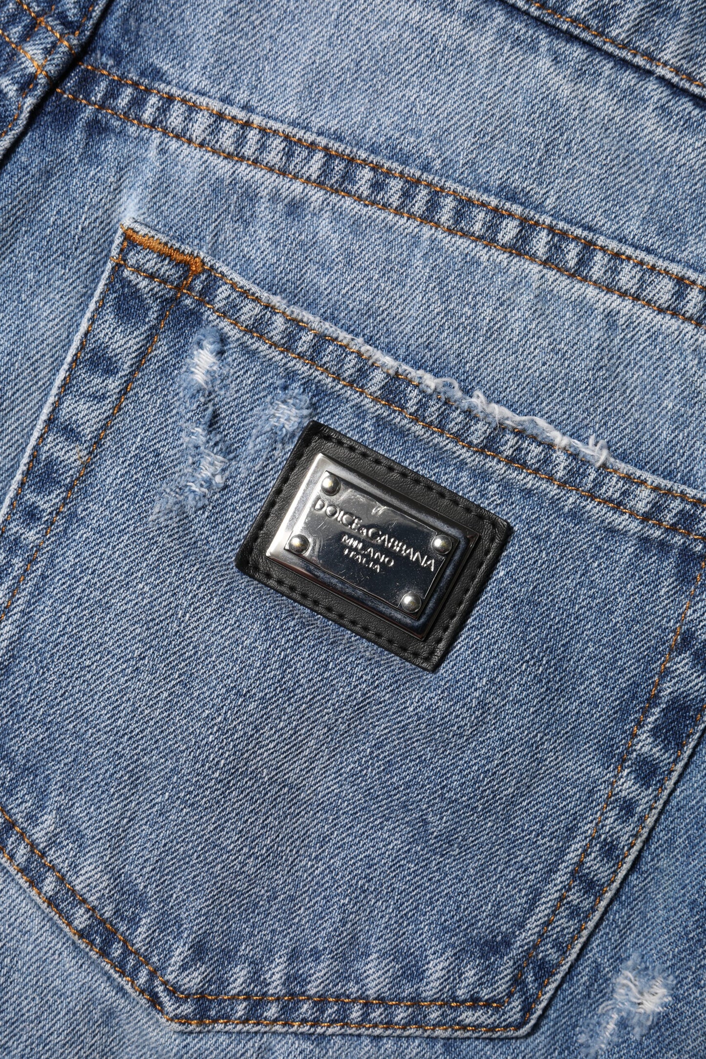 Dolce & Gabbana Blue Logo Plaque Denim Cotton Hot Pants Shorts