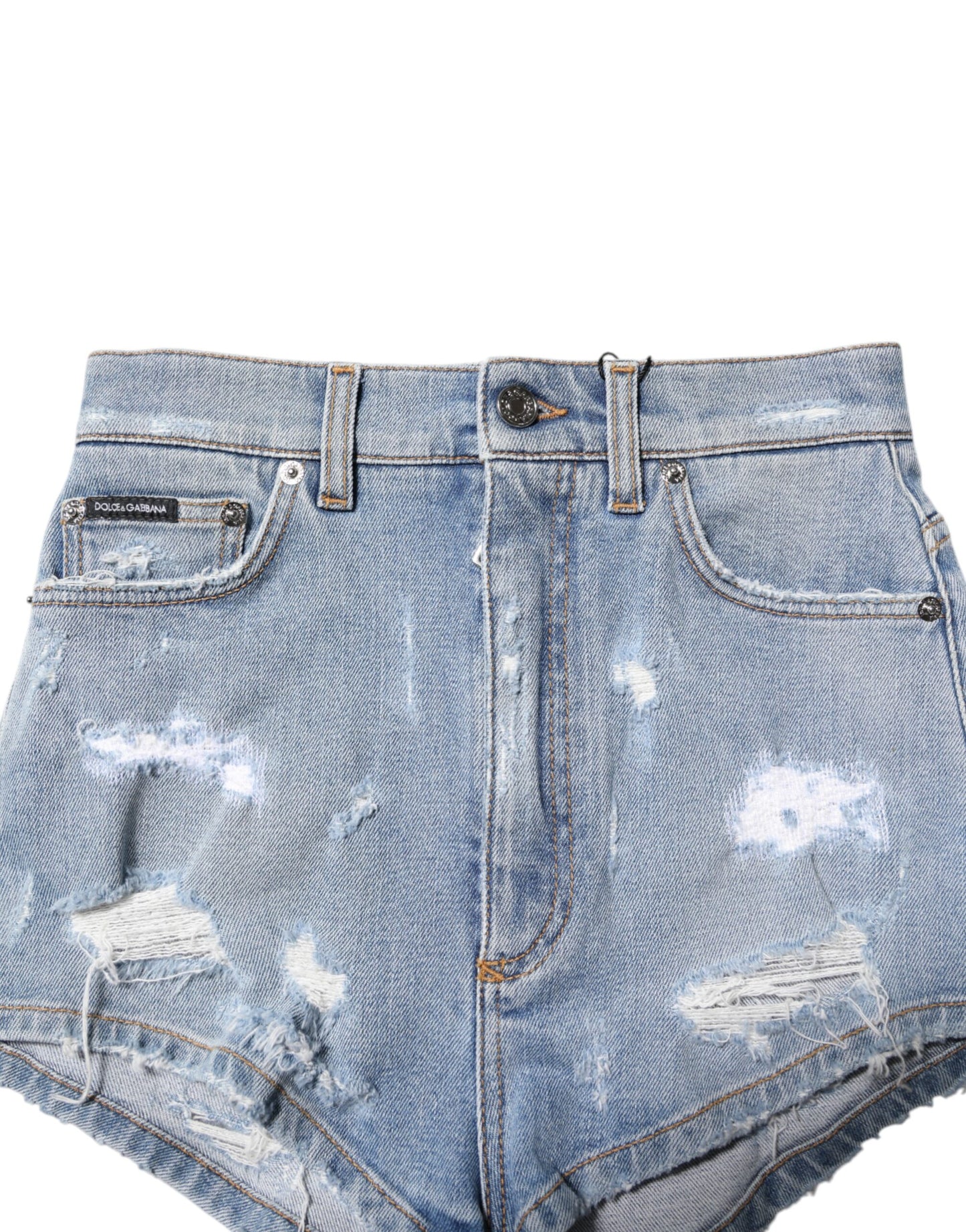 Dolce & Gabbana Blue Tattered Denim Cotton Hot Pants Shorts