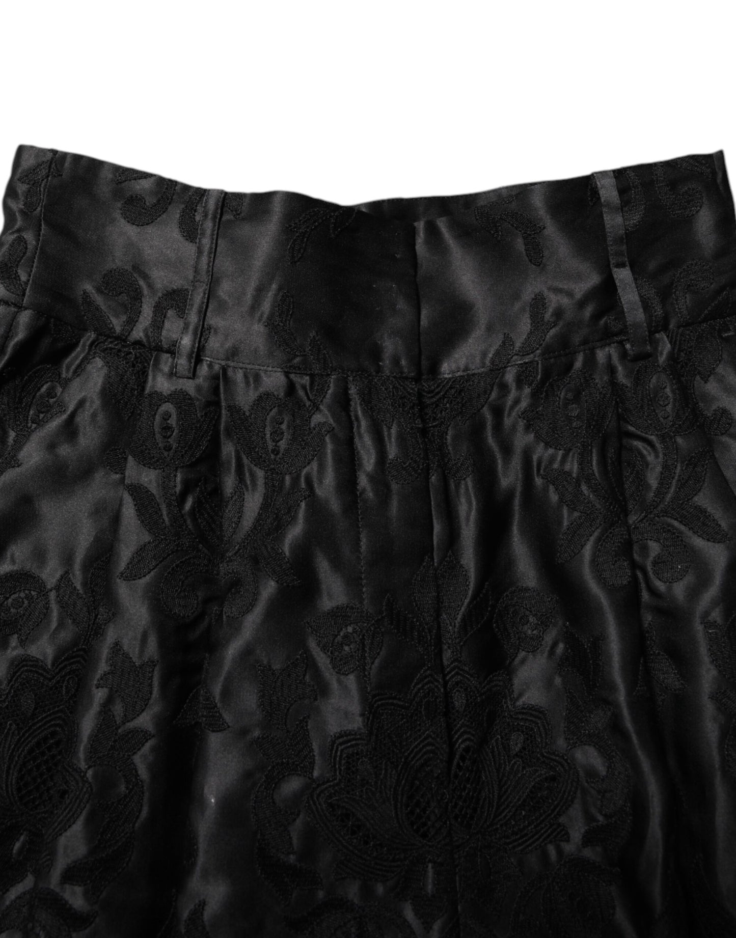 Dolce & Gabbana Black Floral Embroidery Silk High Waist Shorts