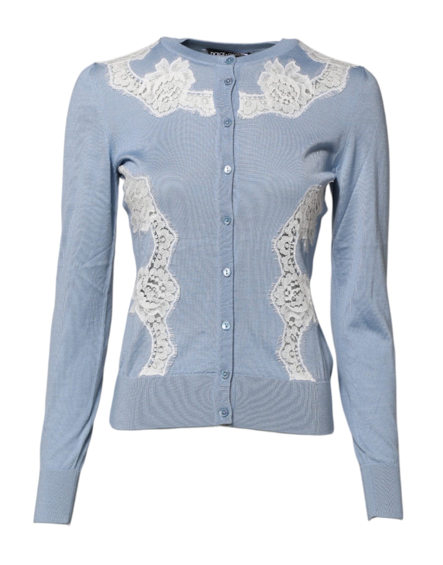Dolce & Gabbana Blue Floral Lace Detailing Cardigan Sweater