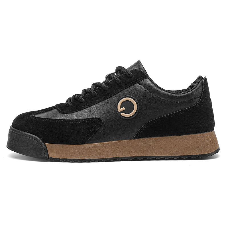 Zapatos planos casuales, superficie de cuero, suela gruesa impermeable, altura aumentada