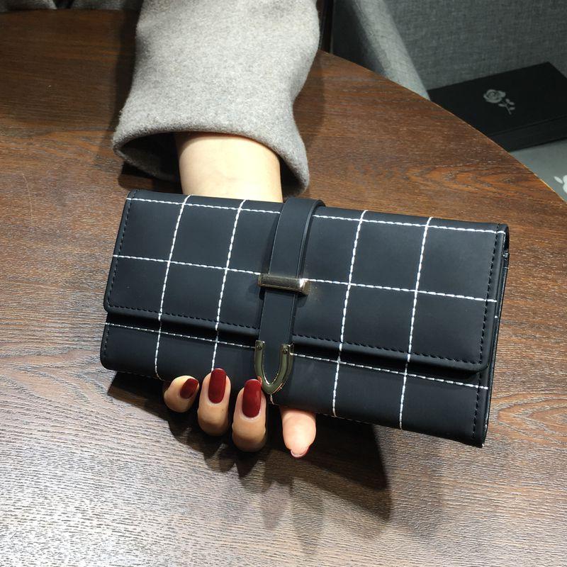 Carteras largas con cuadros de cuero de PU, monedero con broche