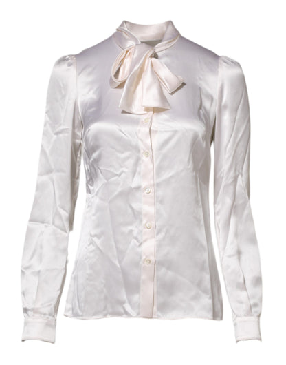 Dolce & Gabbana White Ascot Collar Long Sleeve Blouse Top