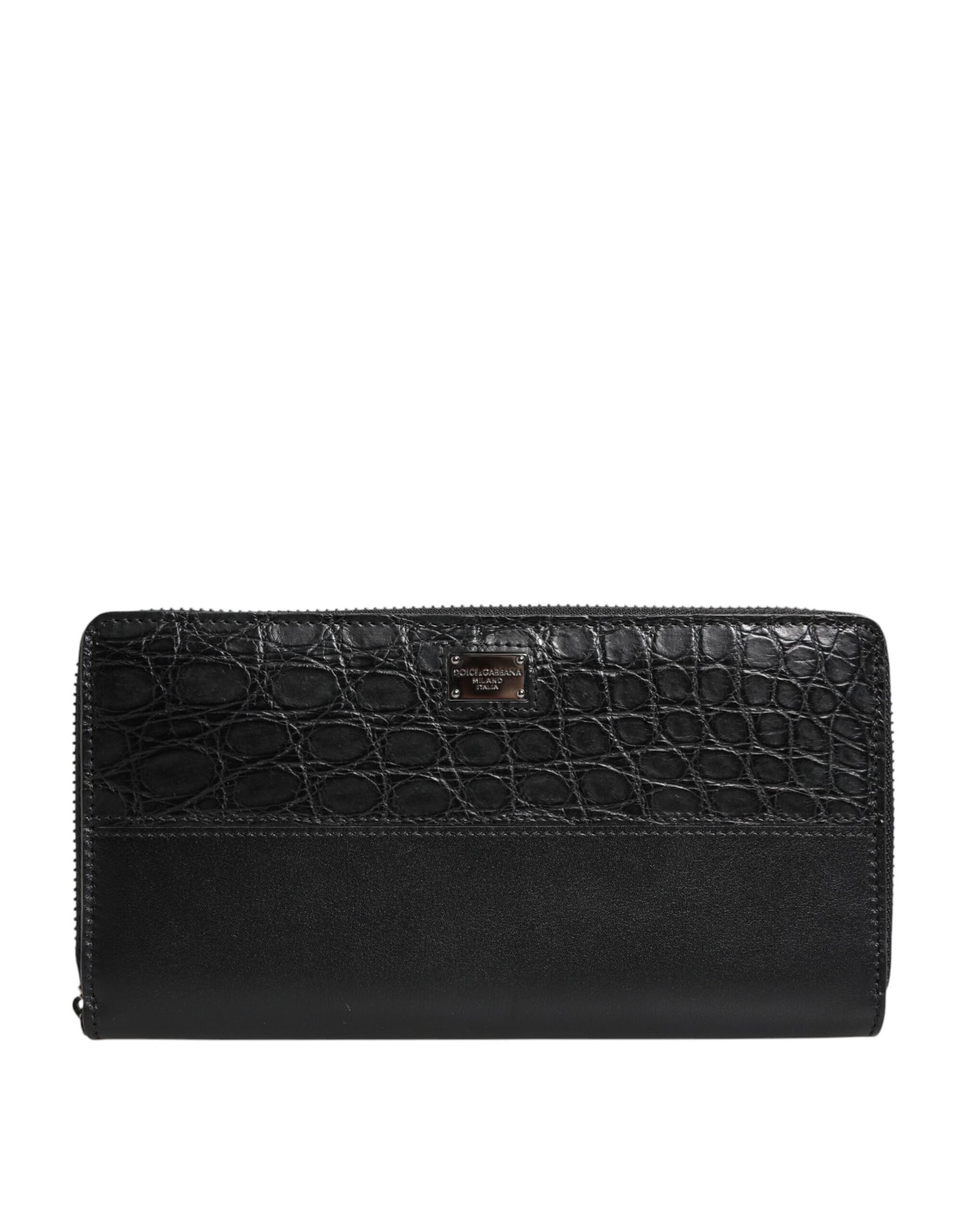 Dolce & Gabbana Black Leather Logo Plaque Zip Around Continental Wallet